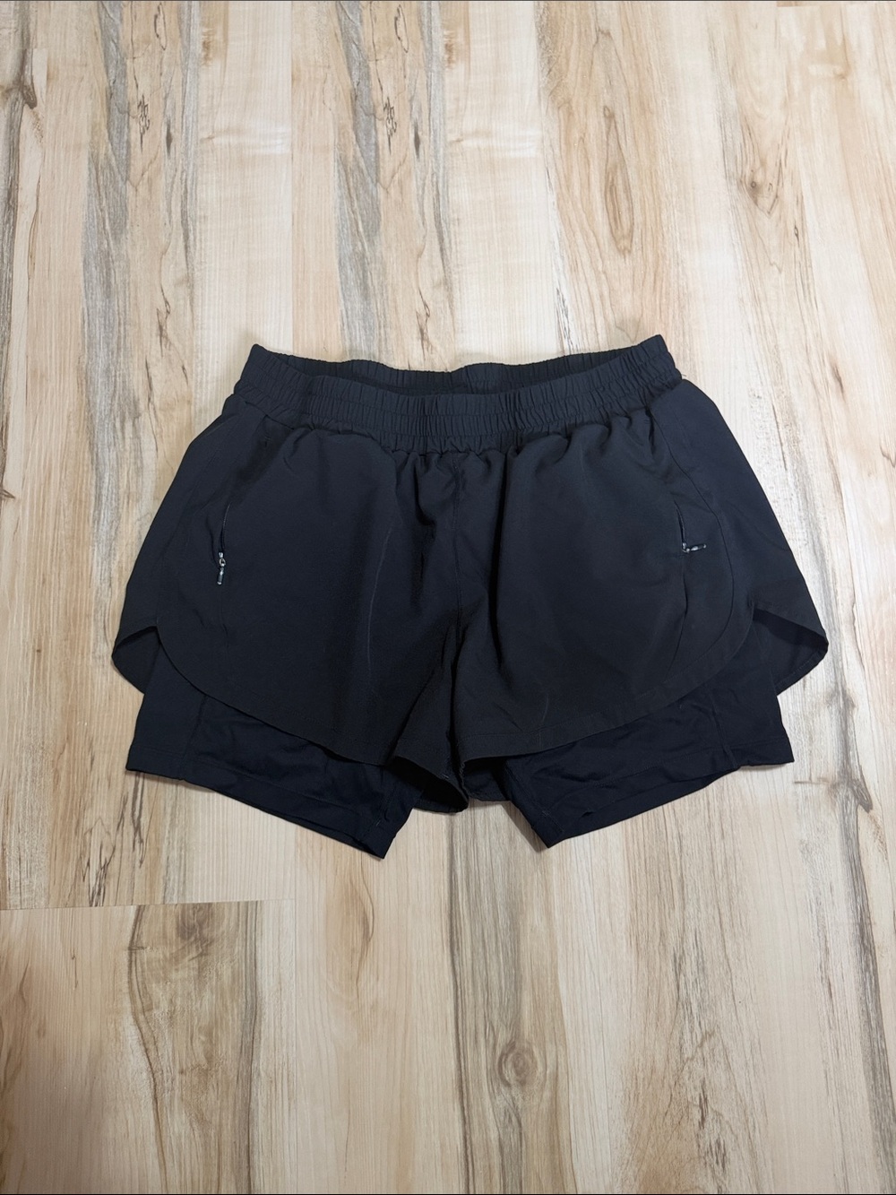 Black Layered Active Running Shorts with Built-in Spandex